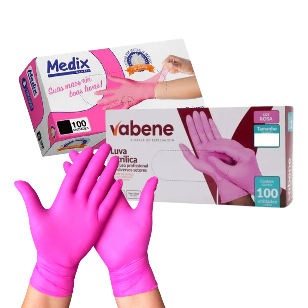 Luva Descartável Nitrilica Rosa Caixa C/100 Unidades Pink Nitrilo  ENVIO/ FULL