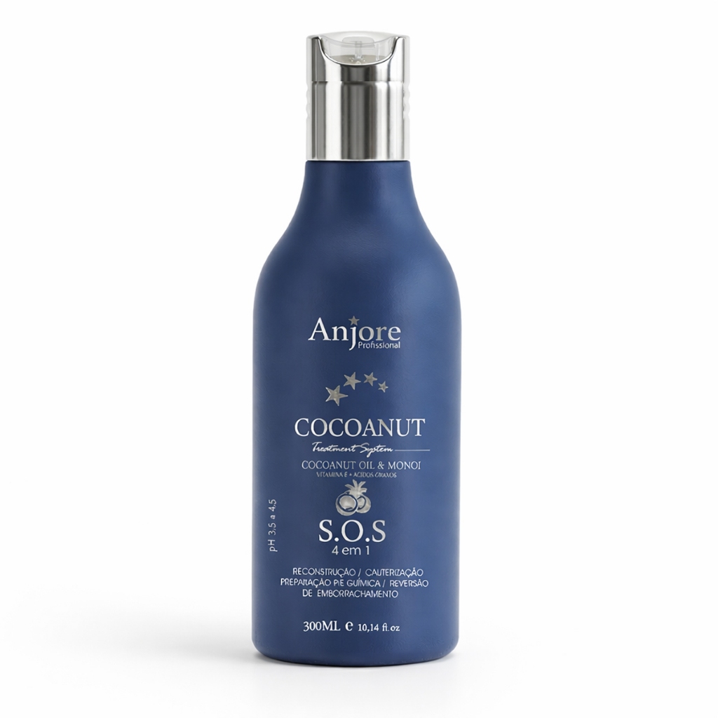 SOS 4em1 Cocoanut Cauterização e Reconstrução em Gel com Óleo de Coco e Monoil 300ml Anjore