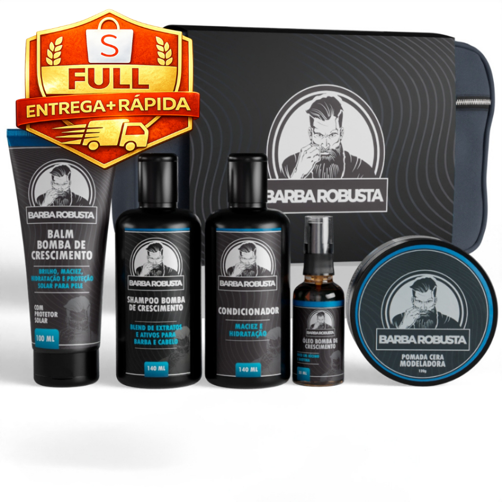 Kit shampoo, condicionador, óleo, balm e cera modeladora barba e bigode