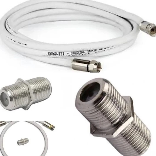 Cabo antena tv Coaxial Rg6 Pronto Kit + Emenda Macho Fêmea 30cm a 20Mts