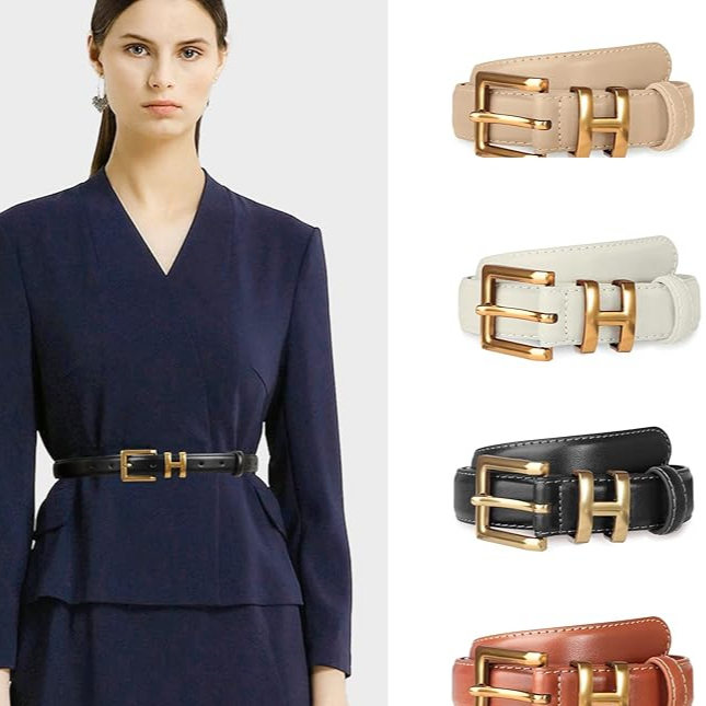 Cinto Feminino Clássico de Couro H com Fivela de Metal Ideal para Usar com Jeans e Vestidos