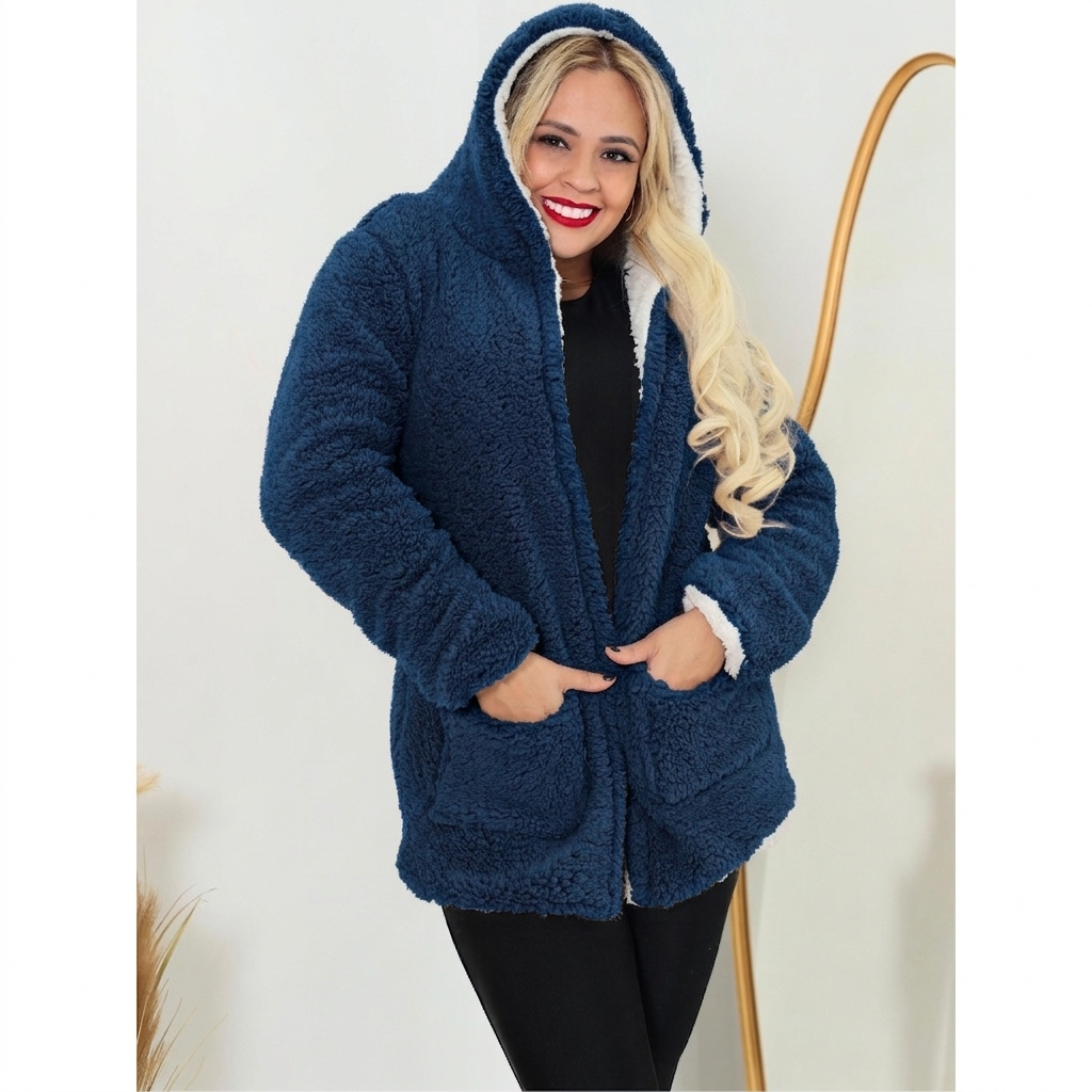 casaco longo teddy femnina dupla faze  com capuz peluciada quentinho blusa de frio  2026 em Oferta na Shopee