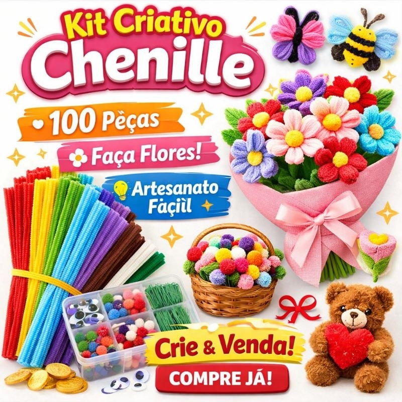 Haste de Chenille para Fazer Flores | Material Artesanato Fácil de Vender DIY Criativo