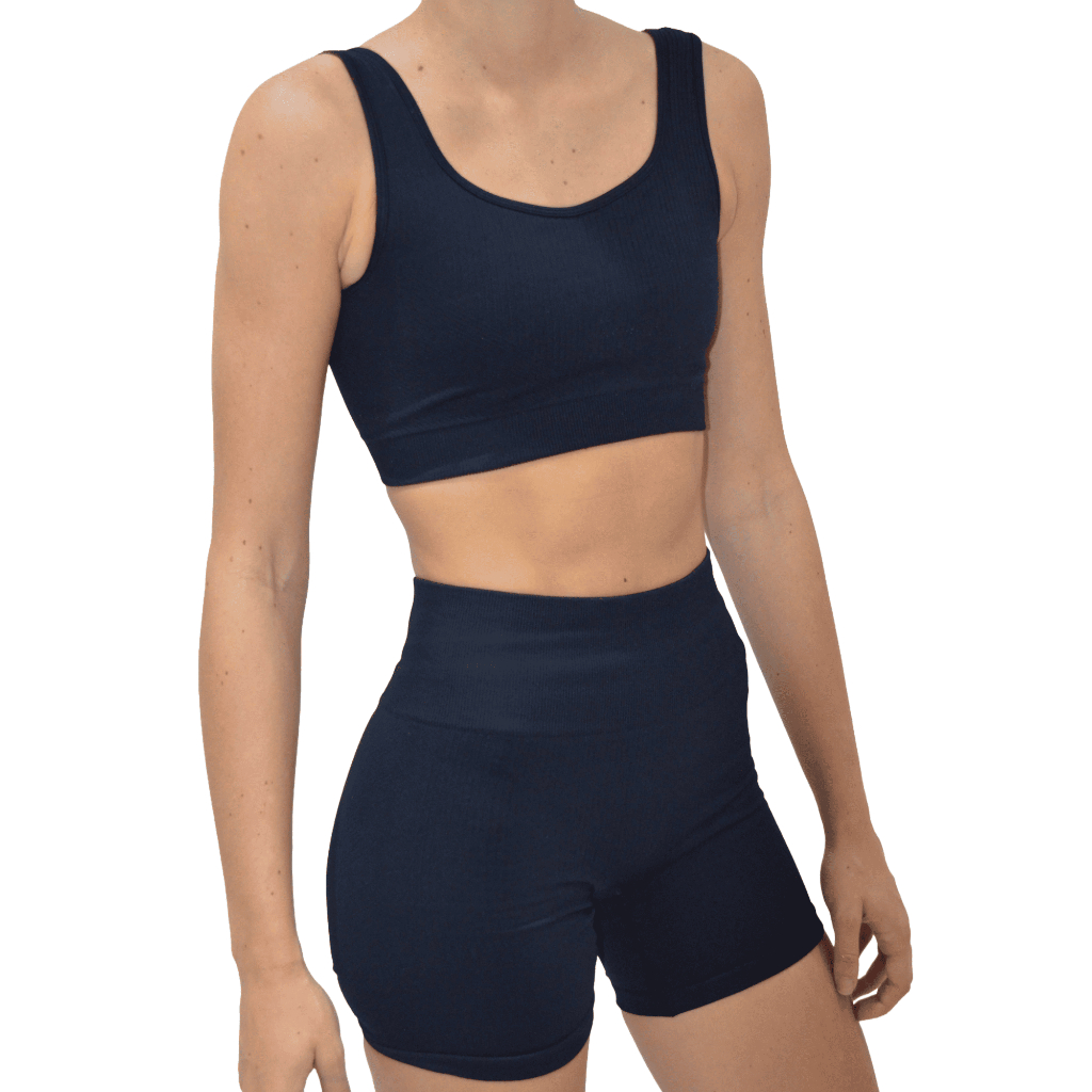 Conjunto Academia Feminino Cintura Alta Sem Transparência Short + Top Compressão Fitness
