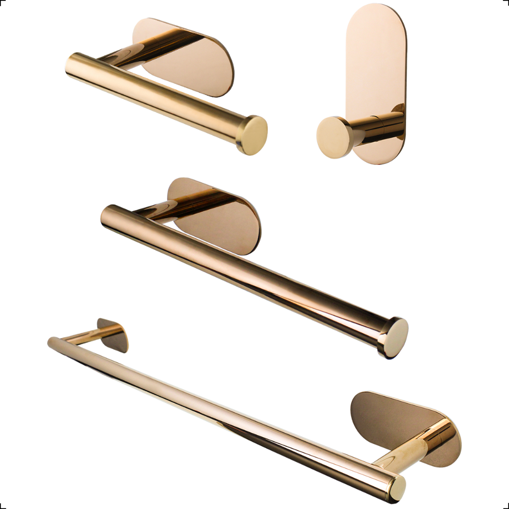 Kit Suporte Acessórios Banheiro Lavabo Aço Inox Rose Gold