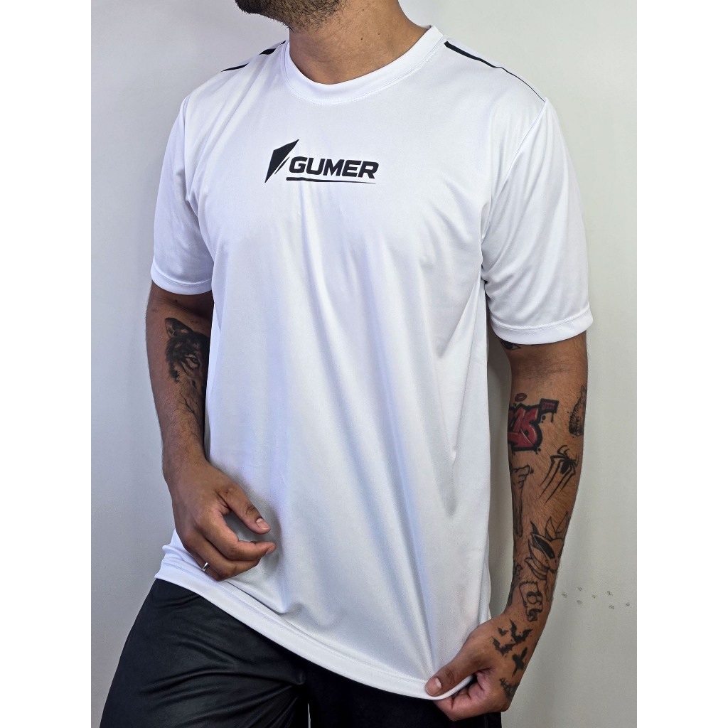 Camiseta Dry Fit Masculina Cor branca Confortável Respirável Academia Dia a Dia Gumer