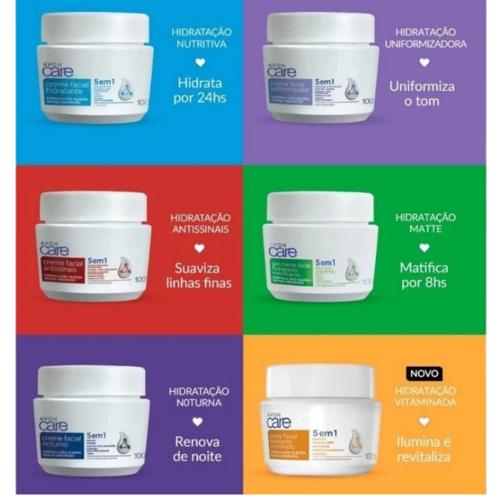 Creme de rosto Hidratante Antissinais Avon Care - 100g cada