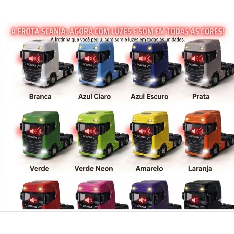 Scania trucado com som e luzes /Miniatura Caminhão Scania 7705 Metal  sem som e luzes , fricção  escala 1:50a RODA EMBOR