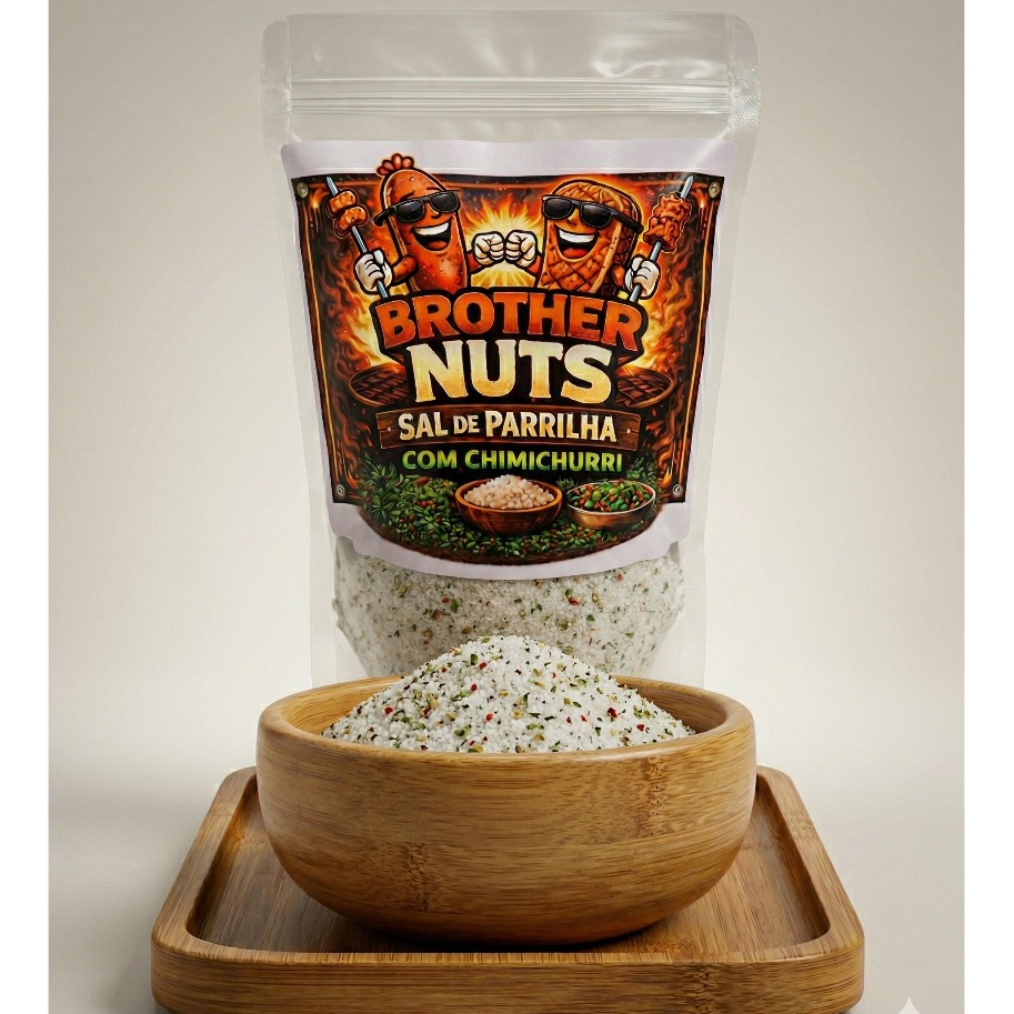 Sal de Parrilha com Chimichurri Flocos Pequenos Premium Churrasco Zip Lock 500g e 01Kg Brother Nuts