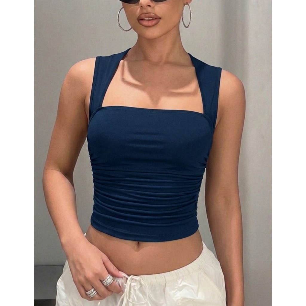 Blusa Feminina Regata Decote Reto Justa Básica Moda Blogueira