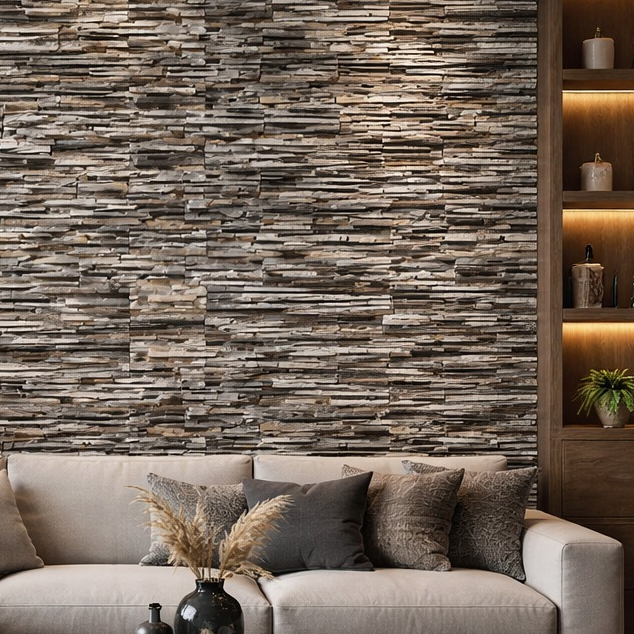 Papel de Parede Adesivo Pedra Canjiquinha Muro Preto e Cinza Para Churrasqueira Sala 3M ET