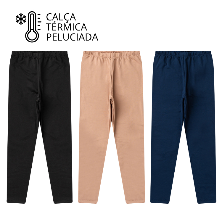 Kit Sortido Calça Térmica Peluciada Lisa Unissex Menino e Menina Infantil e Juvenil - Inverno