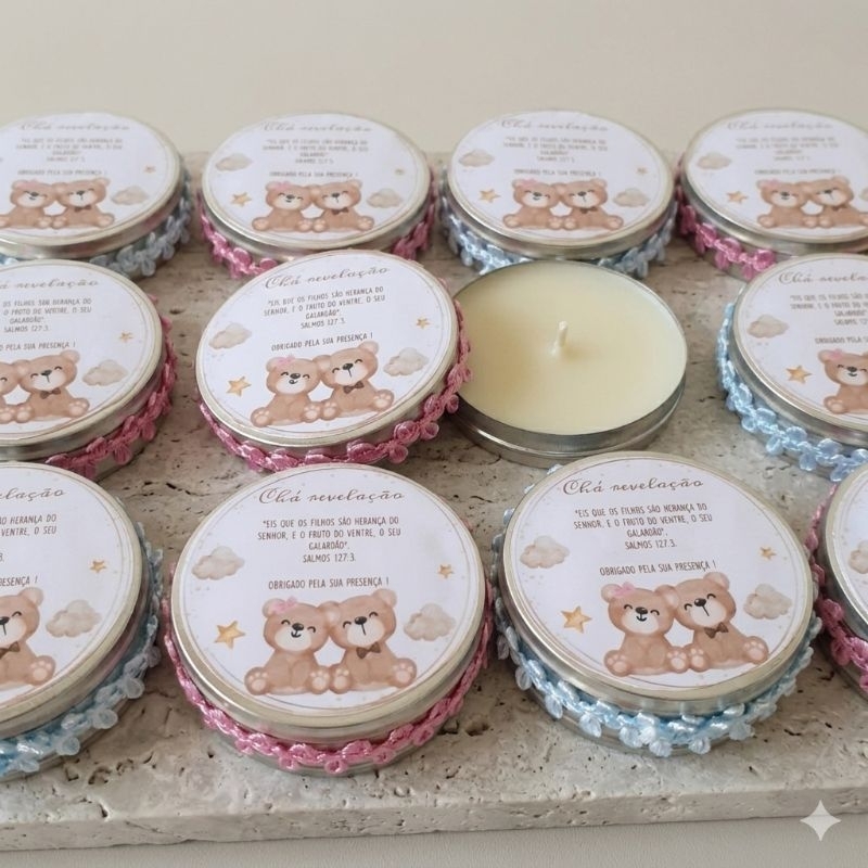 Kit Velas para Lembrancinhas de chá de bebê, Chá revelação, Lembrancinhas Maternidade, Personalizados, Velas aromáticas