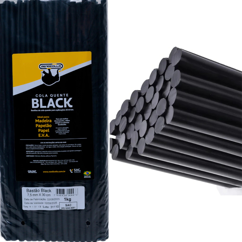 10 Bastões De Cola Quente Fina 30cm x 7,5 mm Preta