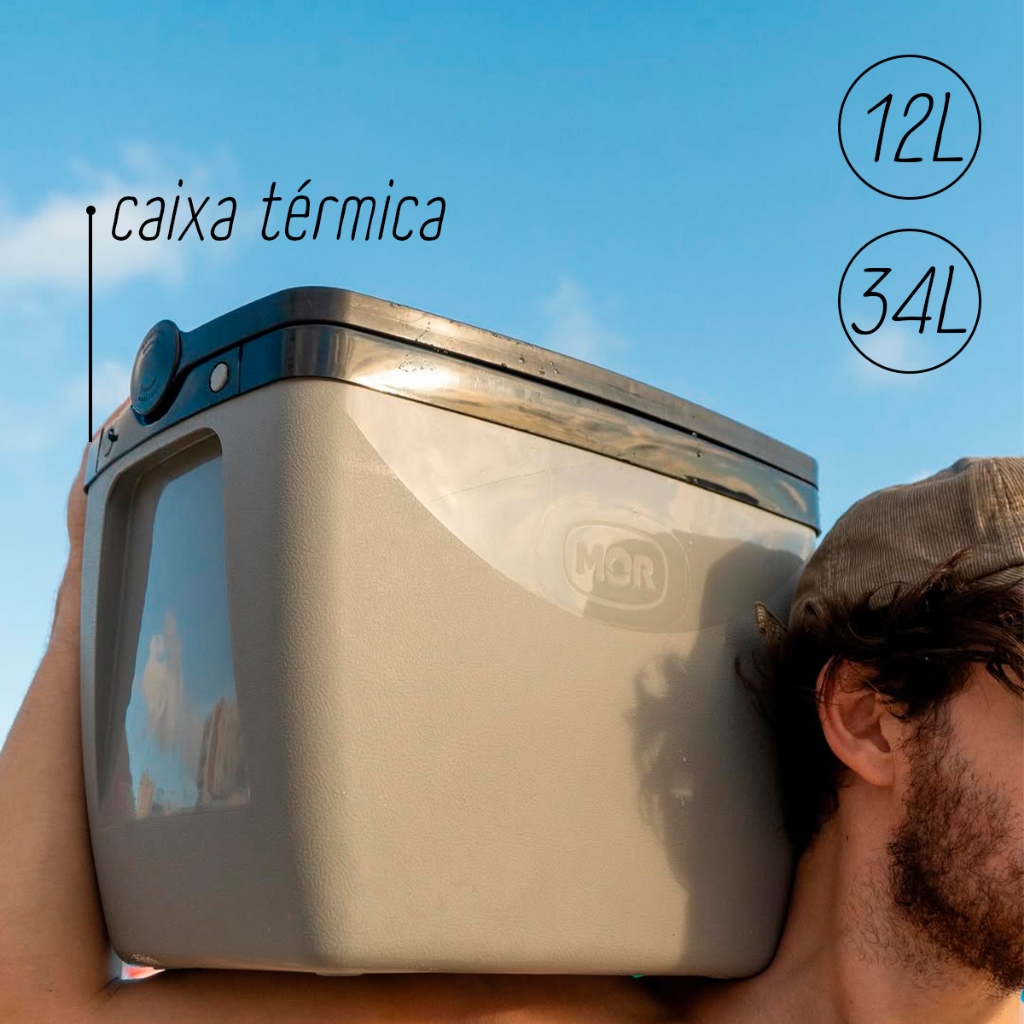 Caixa Térmica Cooler 34 e 12 Litros Com Alça Praia Preto Camping