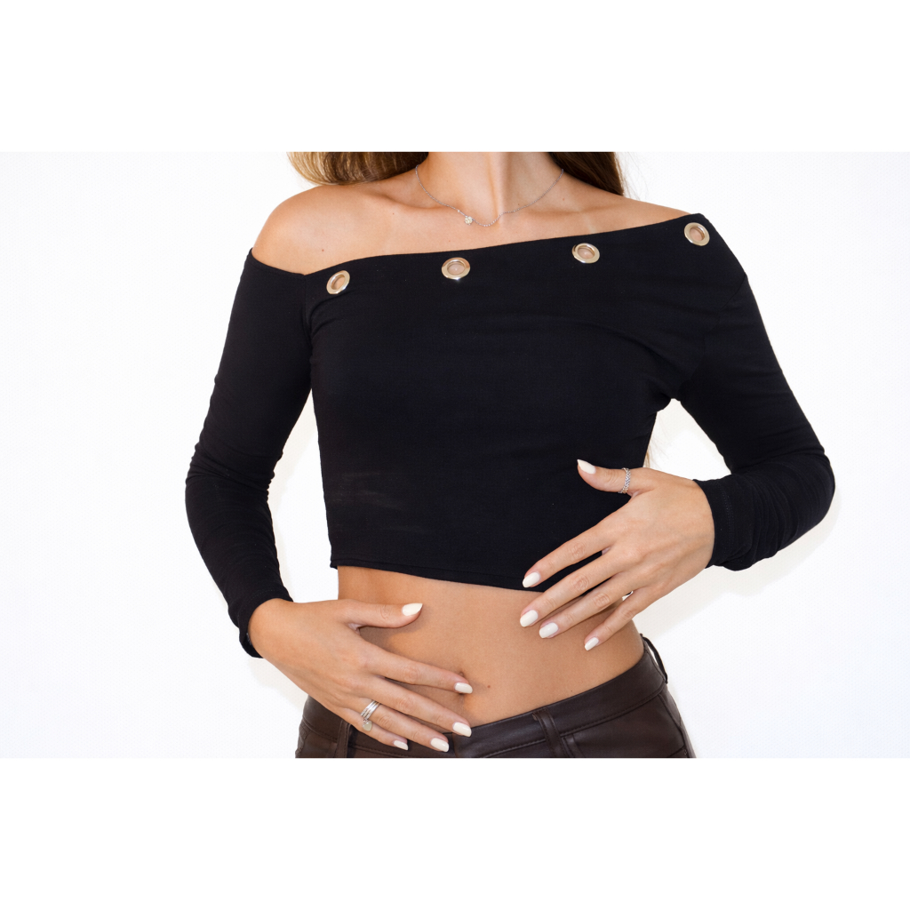 Blusa Cropped Feminina Manga Longa Ilhós Tendencia Outono Novidade Shopee