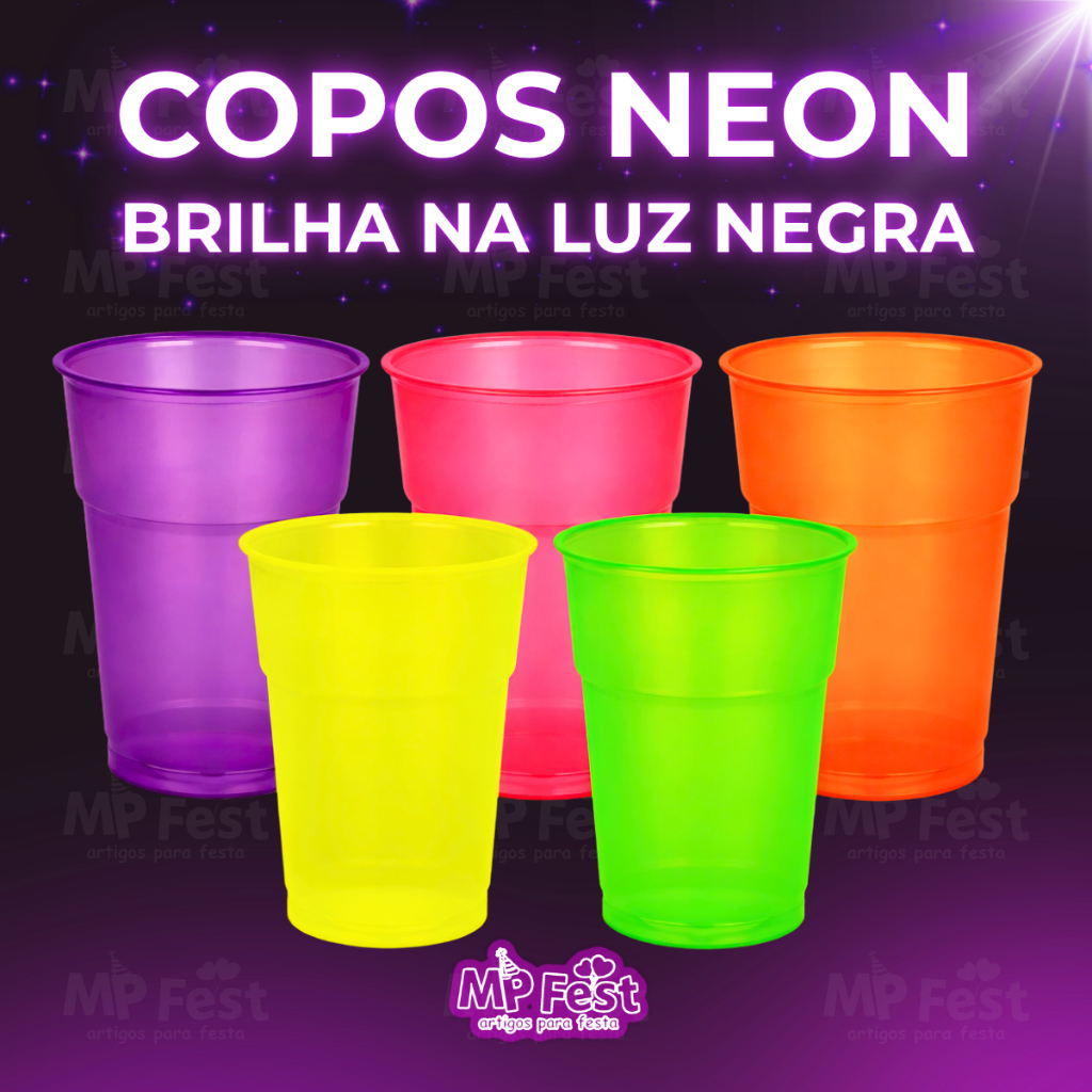 Kit 50 Copos Neon Premium Descartável 300ml Para Bebida Festa Aniversário Balada em Oferta na Shopee