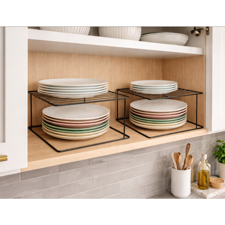Kit 2 Organizador de Pratos 2 Niveis Suporte Cozinha Armário Louças
