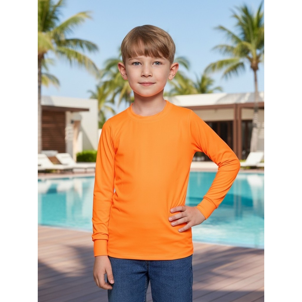 Camiseta Infantil Menino Manga Longa UV50 Blusa Segunda Pele Proteção Solar Verão Piscina Unissex