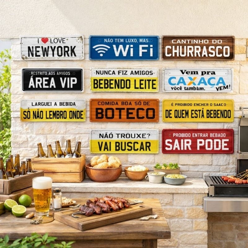 Placa Decocotativa de Parede divertida em MDF 40x13cm Frase para cantinho do churrasco