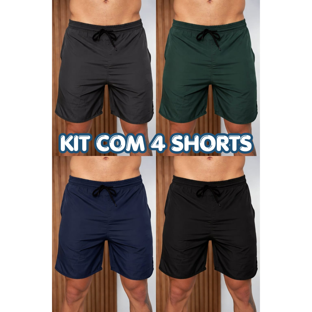 Kit 4 Bermuda Short Masculino Academia Praia Tactel Elastano Treino Esportivo Futebol Leve