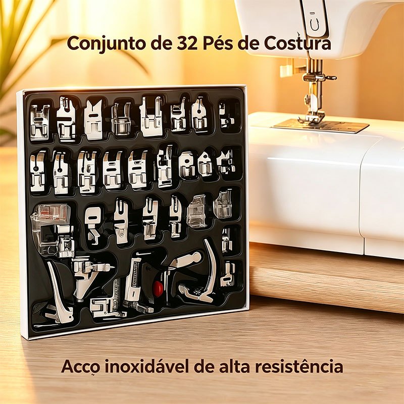 Kit 32 Peças Calcadores de Costura Universal com Haste de Troca Rápida para Singer, Brother, Janome