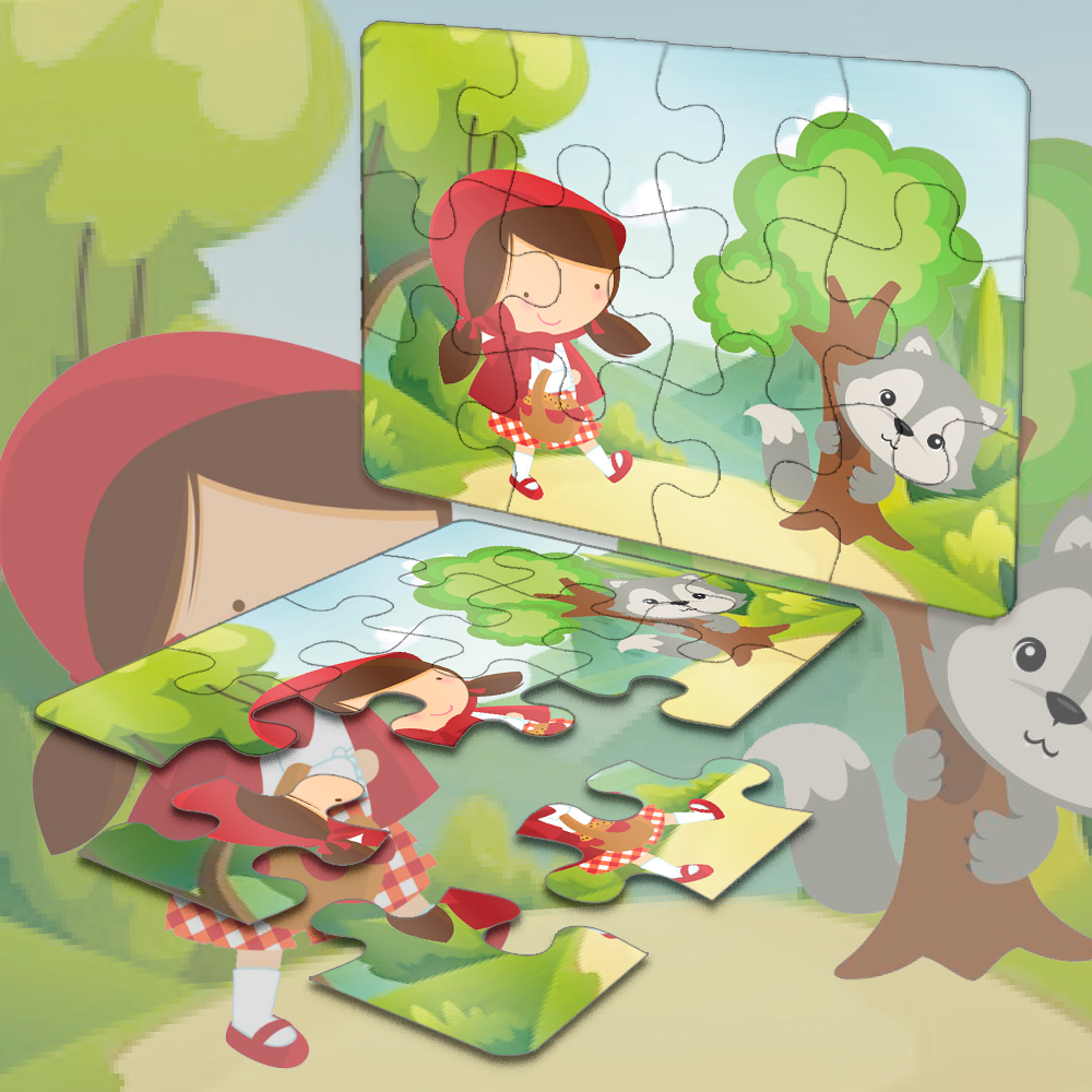 kit 15 Quebra Cabeça 12 Peças Jogo Pedagógico Infantil Lúdico Educativo Tema - CHAPEUZINHO VERMELHO