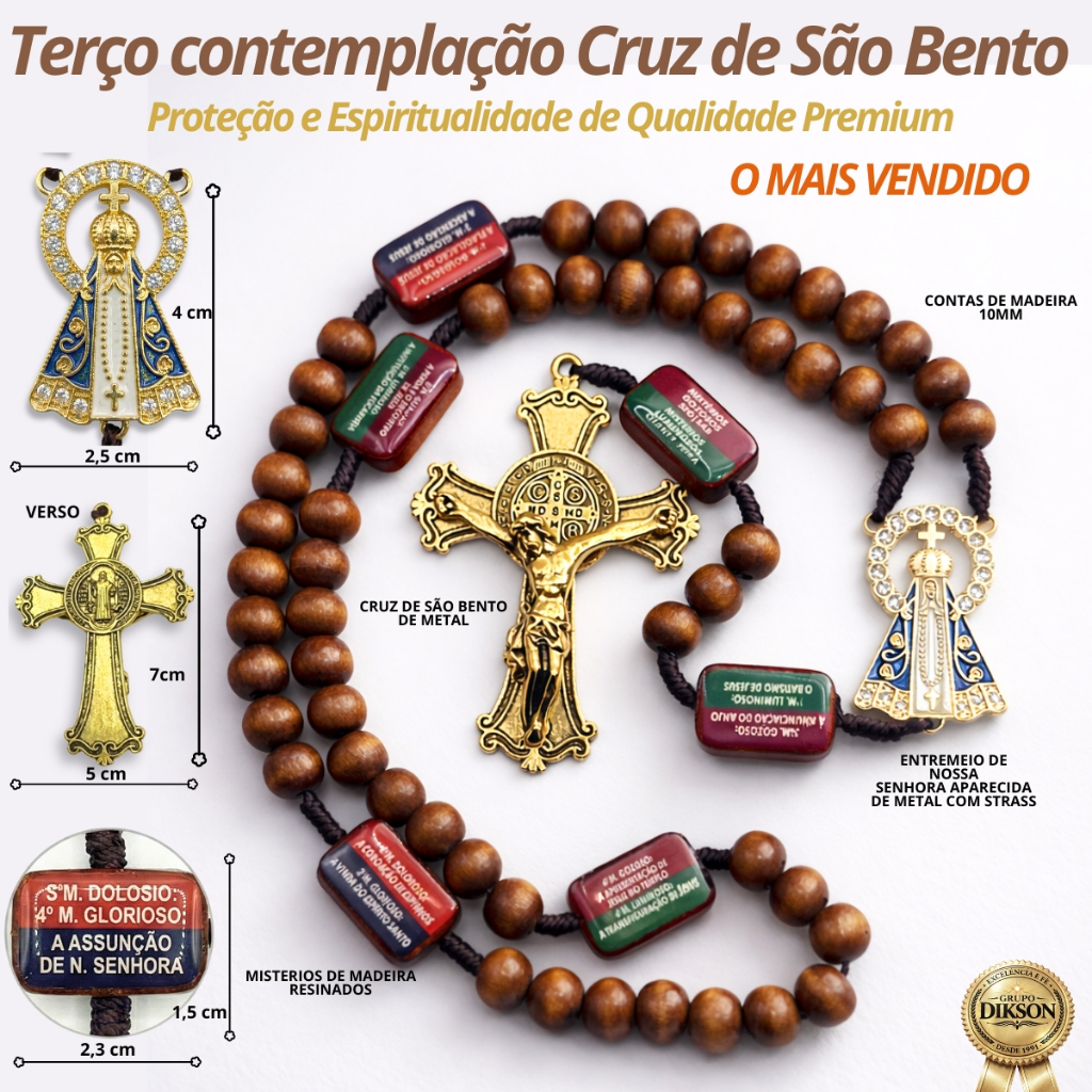 1 a 4 Terços de São Bento Contemplação Dos Mistérios Cruz Metal Proteção Fé Oferta Mais Vendido Luxo