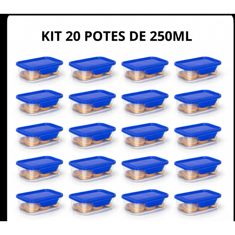 Kit 20 Potes Marmita Hermético Mantimento Com Trava Na Tampa 250ml Transparente Freezer E Microondas 1994