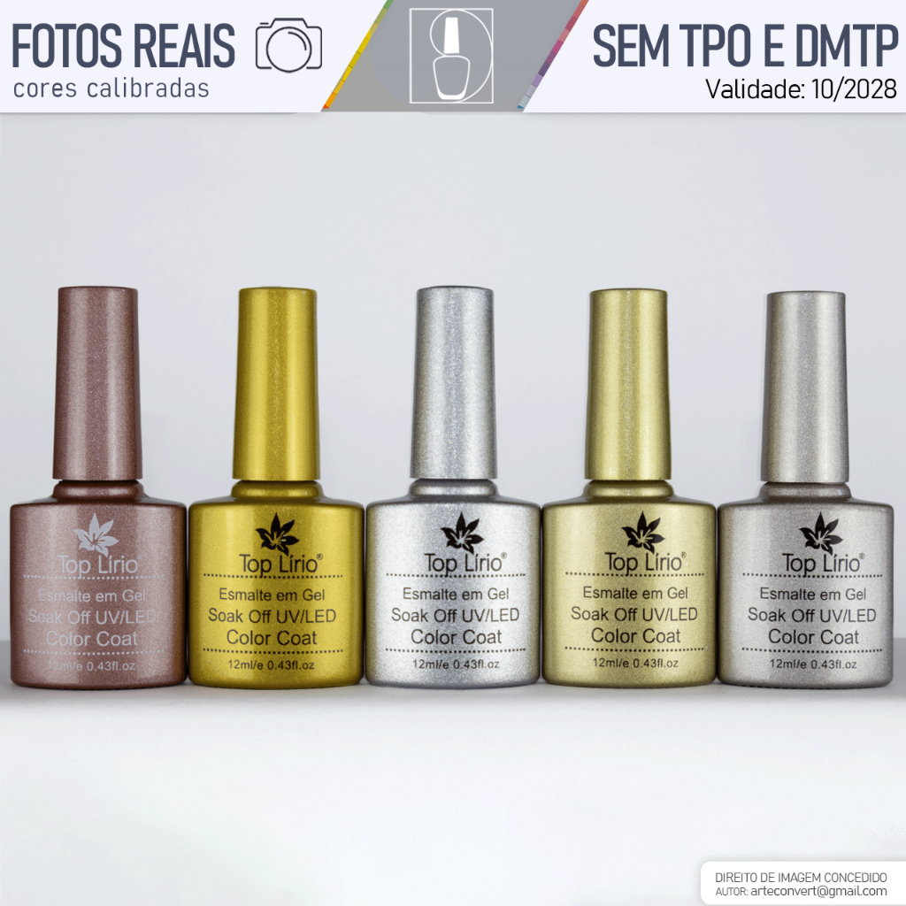 Kit 5, 4 ou 2 Esmaltes em Gel Led Uv Lirio Cintilante  p/ Unhas Manicure 12ml cromado