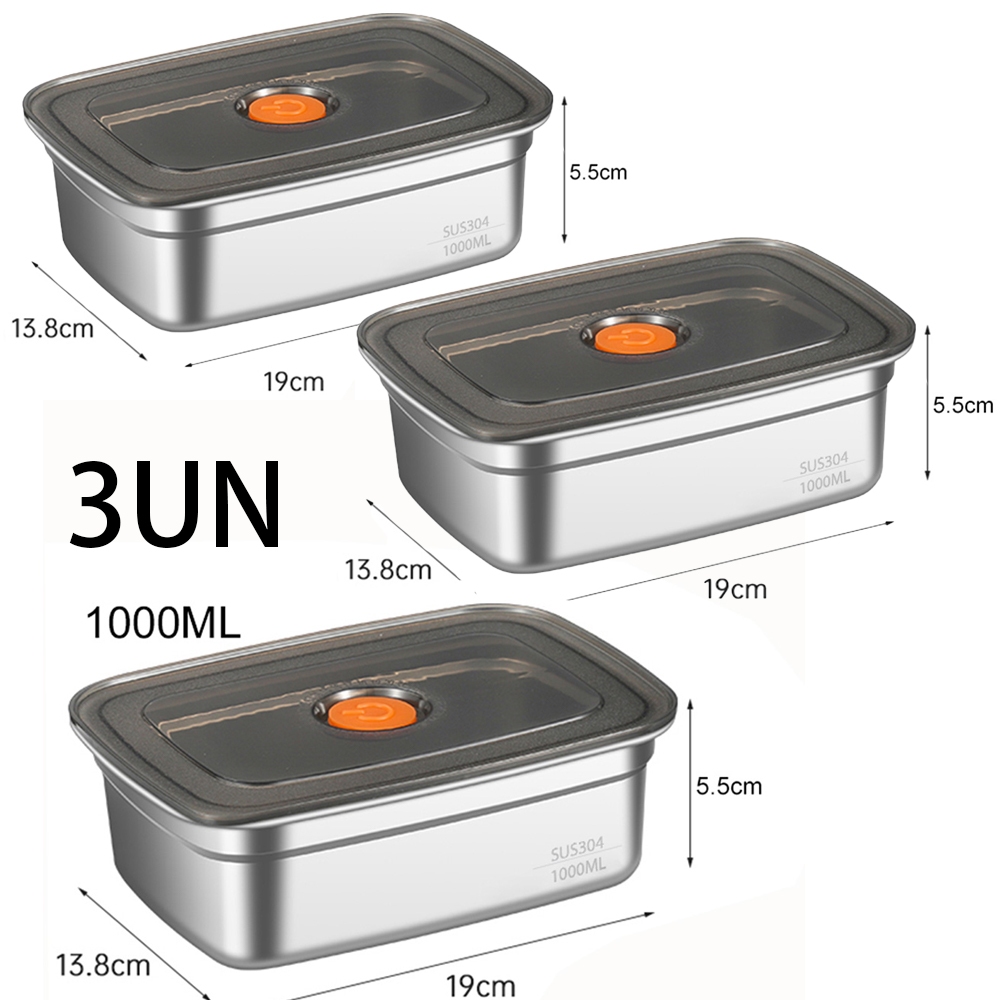 1000/1500ML Pote Inox com Tampa Pote para Marmita Embalagem de vegetais frutas e carne Gaveta de legumes para geladeira
