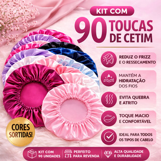 Kit com 90 toucas cetim - anti-frizz
