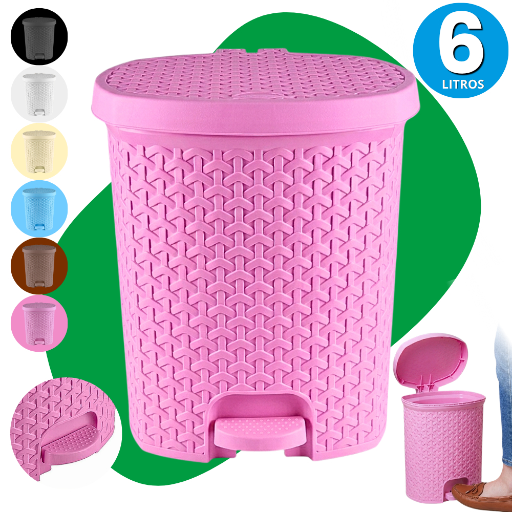 Lixeira Pedal 6 Litros Plastico Cesto de Lixo Com Pedal Rattan Banheiro Escritório Cozinha Quarto