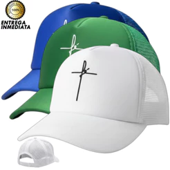 kit 2 Boné Trucker Fé Liso com Tela Aba Curva Esportivo Unissex