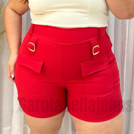 Short Alfaiataria Bolso Cargo GG Plus Size Moda Femina Short Social Com Sinto Tamanho 46 ao 52