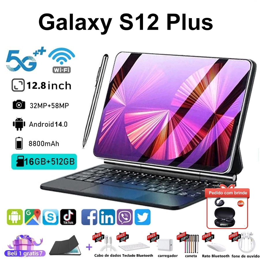 tablet S12 Plus Tab 12.8 polegadas 12GB+512GB apresenta 5G e Dual SIMTablet