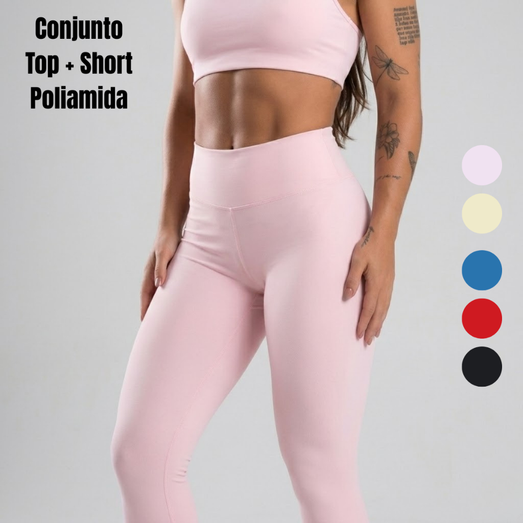 Conjunto TOP e Calça LEGGING Poliamida Zero Transparência Feminino Academia Alta Elasticidade