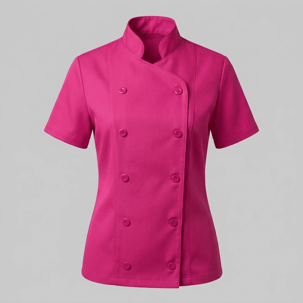 Dolma Chef Feminina Rosa Lisa - Dólmã Cozinha Profissional Acinturado Manga Curta Uniforme Gastronomia
