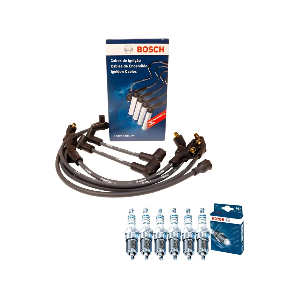 Kit Jogo De Cabos + Velas Opala Caravan 4.1 6cc Bosch Álcool
