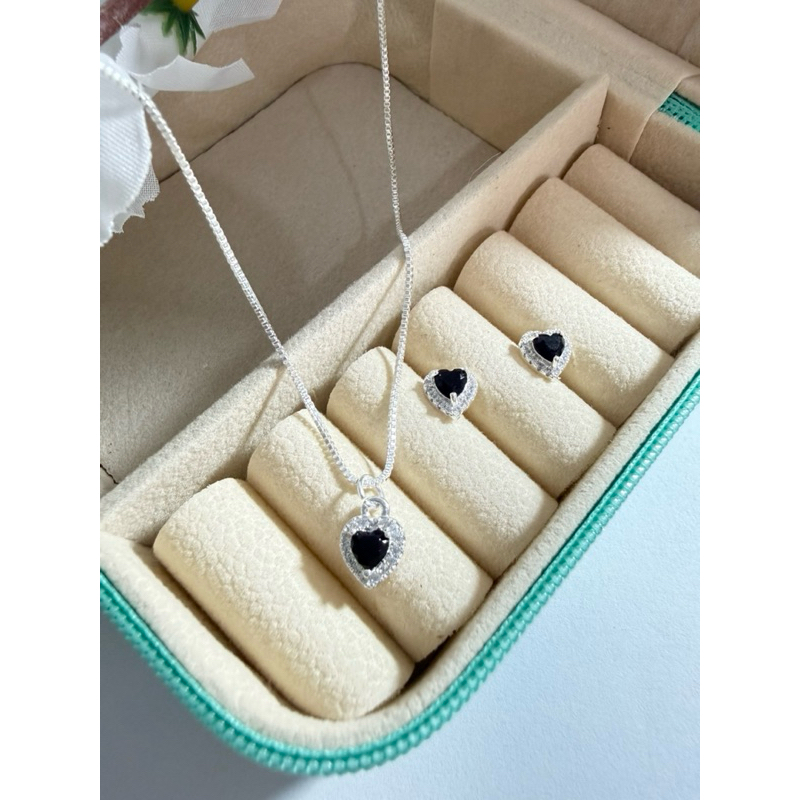 Conjunto semijoias  Preto Princesa Feminino Elegante Antialérgico Não Escurece