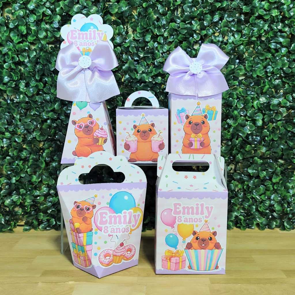 PEGUE E MONTE Kit Personalizados para Festa Capivara Cute Menina Caixas para Lembrancinhas de Aniversário