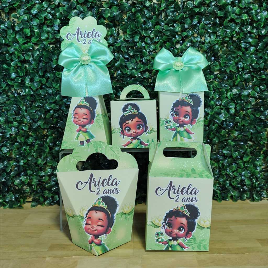 PEGUE E MONTE Kit Caixinhas Personalizadas para Festa Princesa Tiana Baby Caixas para Lembrancinhas de Aniversário