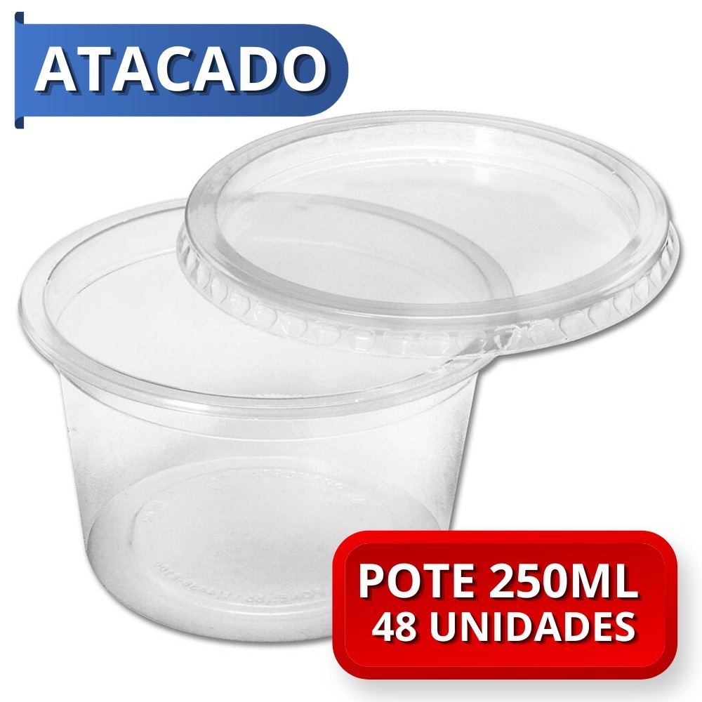 Pote para Bolo Redondo 250ml Potinho Atacado 48un Freezer e Microondas Descartavel com Tampa