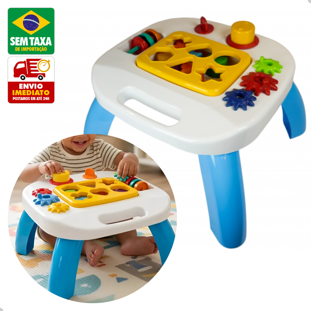 Mesinha Didática Infantil Bebê Atividades Educativas Buzina Formas Geométricas +12 Meses
