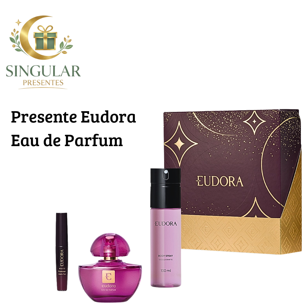 Kit Presente Eudora Roxo Lovers Original (3 Itens) | Eau de Parfum+Body Spray+Batom+Sacola e Laço