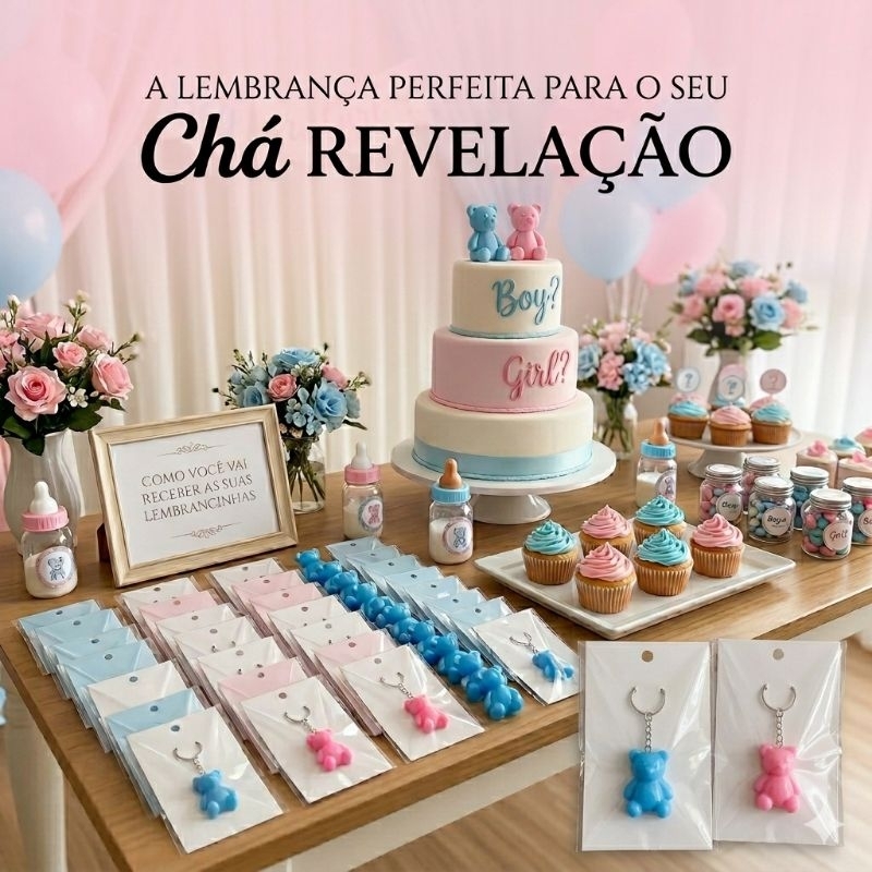 Lembrancinha Chá Revelação Ursinho Kit 20/30/50 unidades - Ideal para Chá de Bebê, Chá de Fralda e Batizado