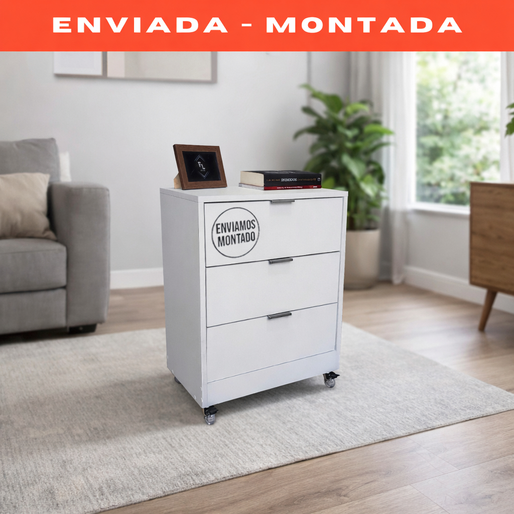 Mesa de Cabeceira Branca 50cm Cômoda 3 Gavetas Criado Quarto Gaveteiro Escritório - Já Montado