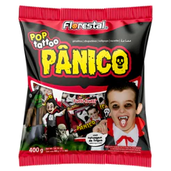 Pirulito Pop Tattoo Pânico Sabor Tutti Frutti 400g Florestal Com Tatuagem de Língua