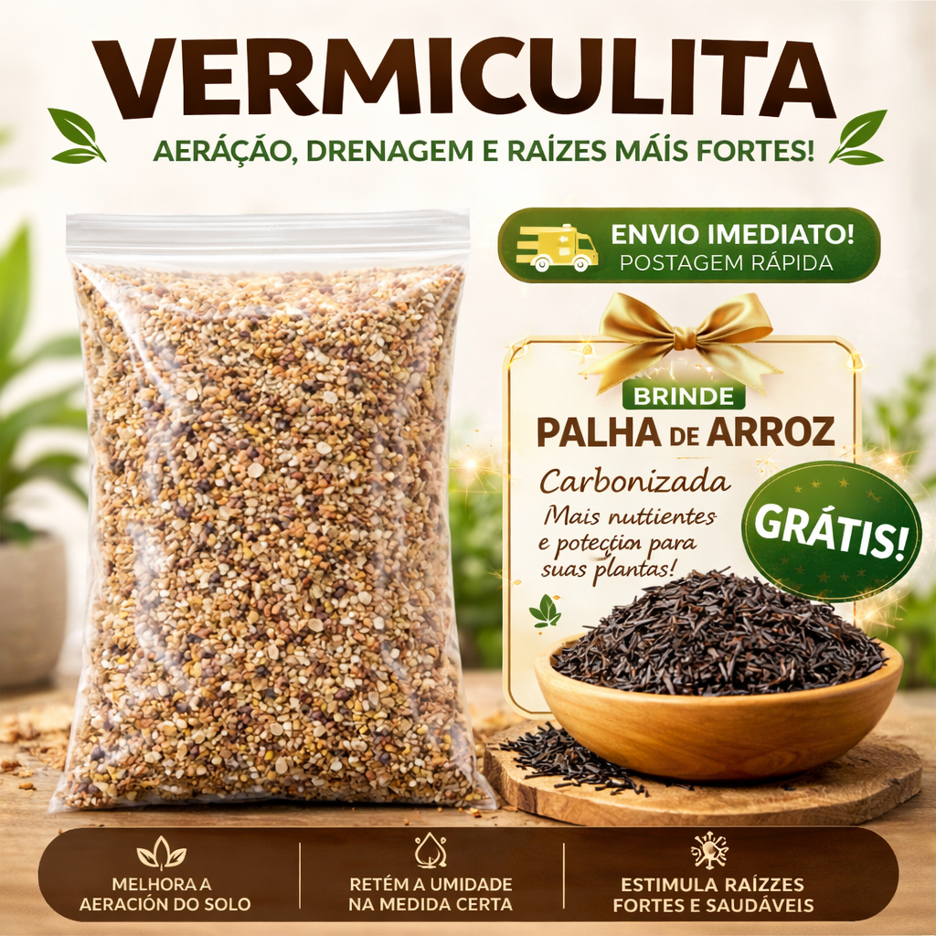 Vermiculita Expandida Premium + Brinde Palha de Arroz | Envio Imediato | Plantas Fortes