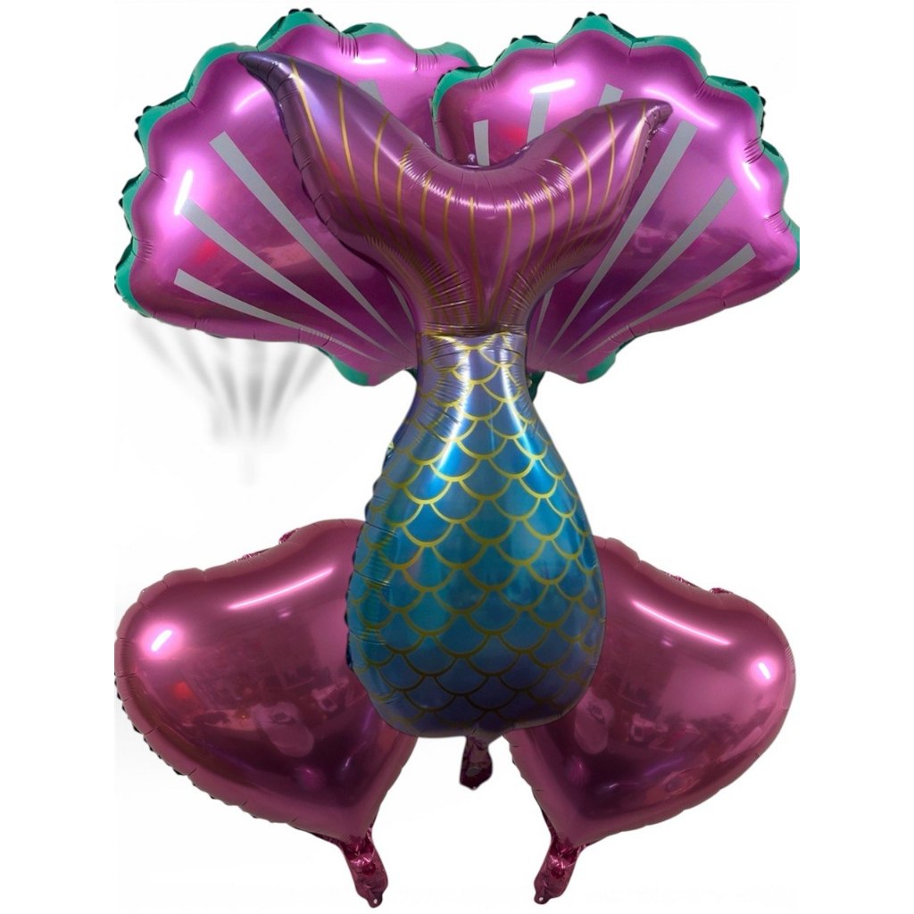 5 Balão Metalizado Rabo Sereia Cauda + 2 Coração Rosa 45cm + 2 Concha 45cm em Oferta na Shopee
